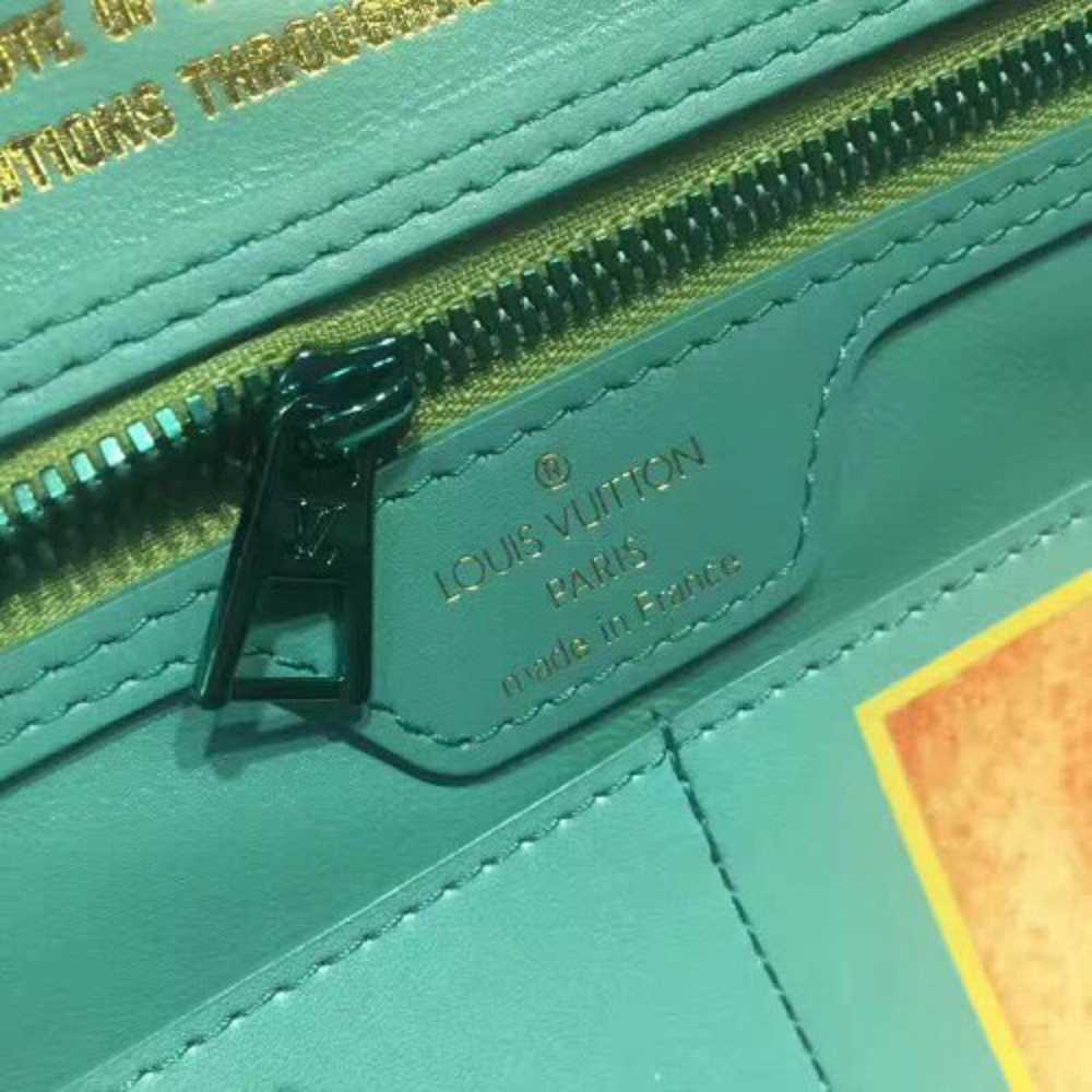 Louis Vuitton Replica Canvas Calf Leather Masters Collections Neverfull MM Handbag Light Blue 2017