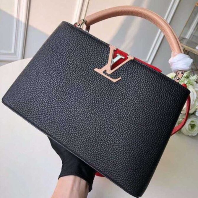 Louis Vuitton Replica Capucines PM Bag Colorblock M51814 Black/Apricot/Red