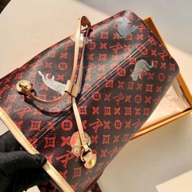 Louis Vuitton Replica Catogram Monogram Canvas Neverfull MM Tote Bag M44441 Brown 2018