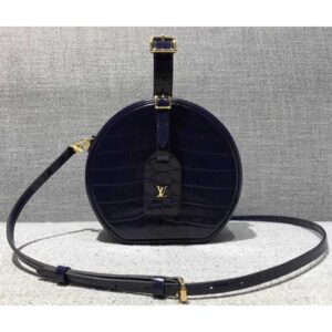 Louis Vuitton Replica Croco Pattern Petite Boite Chapeau Bag Navy Blue 2018