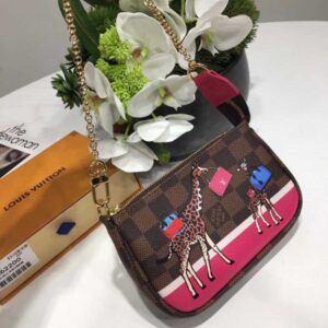 Louis Vuitton Replica Damier Ebene Canvas Animal Print Mini Pochette Bag N58009 2017