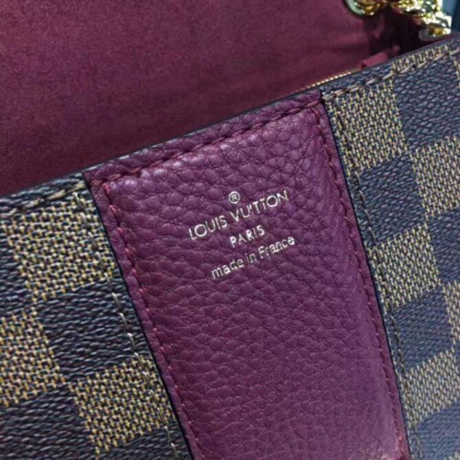 Louis Vuitton Replica Damier Ebene Canvas With Stripe Taurillon Leather Wight Bag N64418 Burgundy 2017