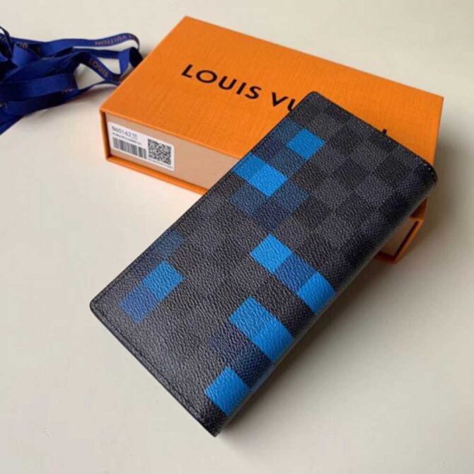 Louis Vuitton Replica Damier Graphite Pixel Canvas Brazza Wallet N60162 Blue 2019