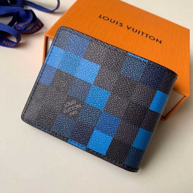 Louis Vuitton Replica Damier Graphite Pixel Canvas Slender Wallet N60180 Blue 2019