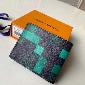Louis Vuitton Replica Damier Graphite Pixel Canvas Slender Wallet N60182 Green 2019