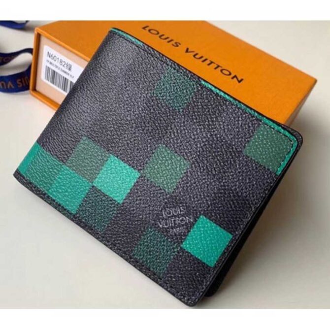 Louis Vuitton Replica Damier Graphite Pixel Canvas Slender Wallet N60182 Green 2019