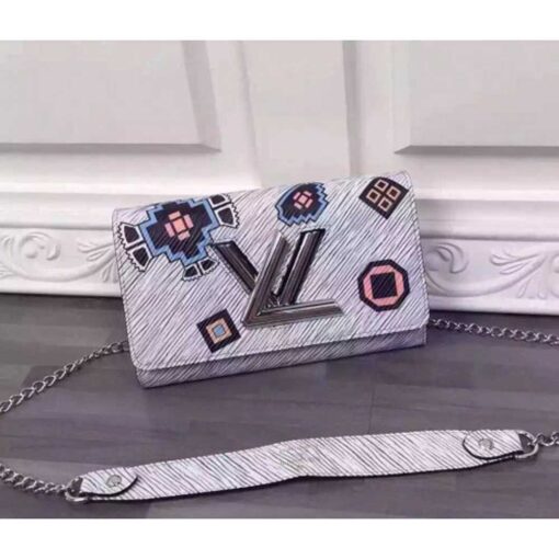 Louis Vuitton Replica Epi Denim Azteque white Leather TWIST Chain Wallet Shoulder Bag M61490