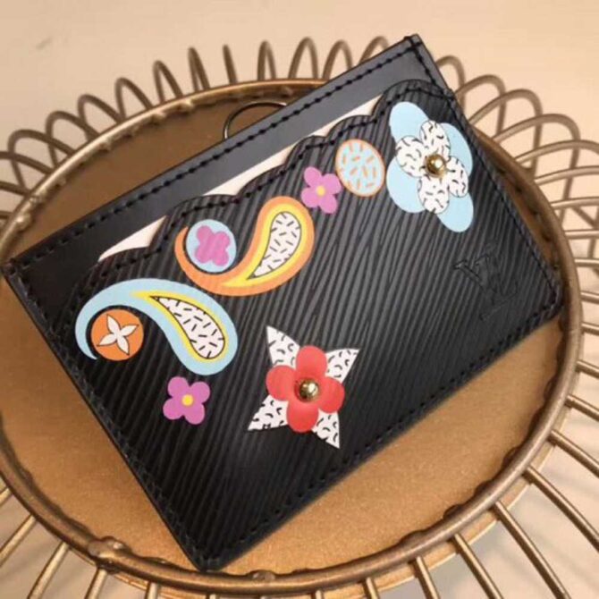 Louis Vuitton Replica Epi Leather Card Holder with Monogram Flower M62068 Black
