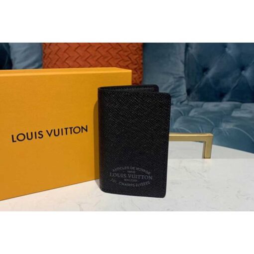 Louis Vuitton Replica M30375 LV Replica Pocket Organizer Wallets Black Taiga leather