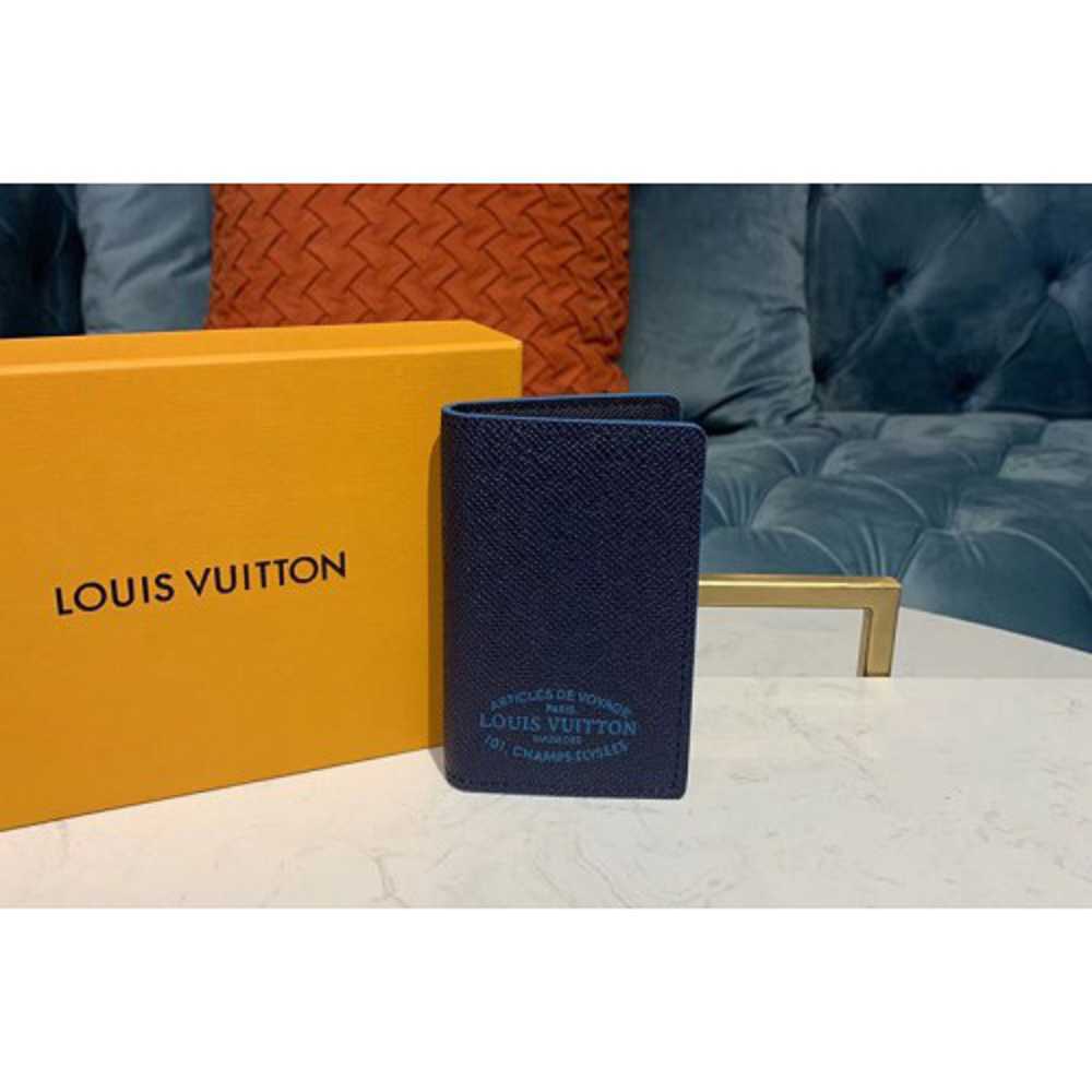 Louis Vuitton Replica M30379 LV Replica Pocket Organizer Wallets Blue Taiga leather