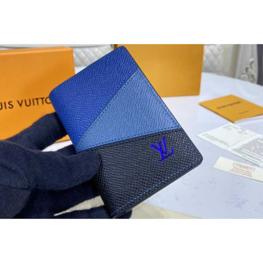 Louis Vuitton Replica M30709 LV Replica Pocket Organizer Wallet in Blue monochrome Taiga leather