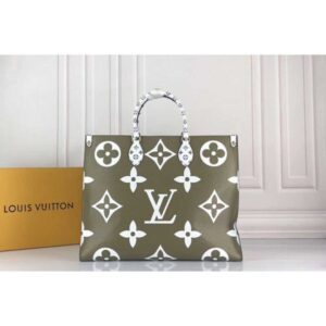 Louis Vuitton Replica M44571 LV Replica Onthego tote bags Monogram coated canvas Khaki Green/White/Beige/Crème Beige