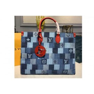 Louis Vuitton Replica M44992 LV Replica Onthego GM tote bag in Blue/Red Monogram Denim canvas