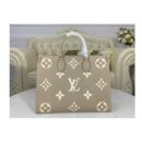 Louis Vuitton Replica M45494 LV Replica OnTheGo MM Tote bag in Tourterelle Gray/Cream Embossed grained cowhide leather