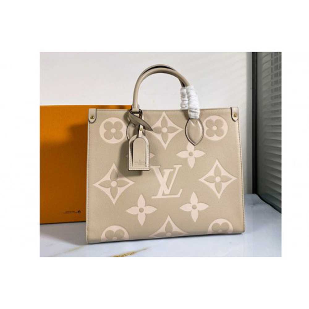 Louis Vuitton Replica M45494 LV Replica OnTheGo MM medium tote bag Cream Embossed grained cowhide leather