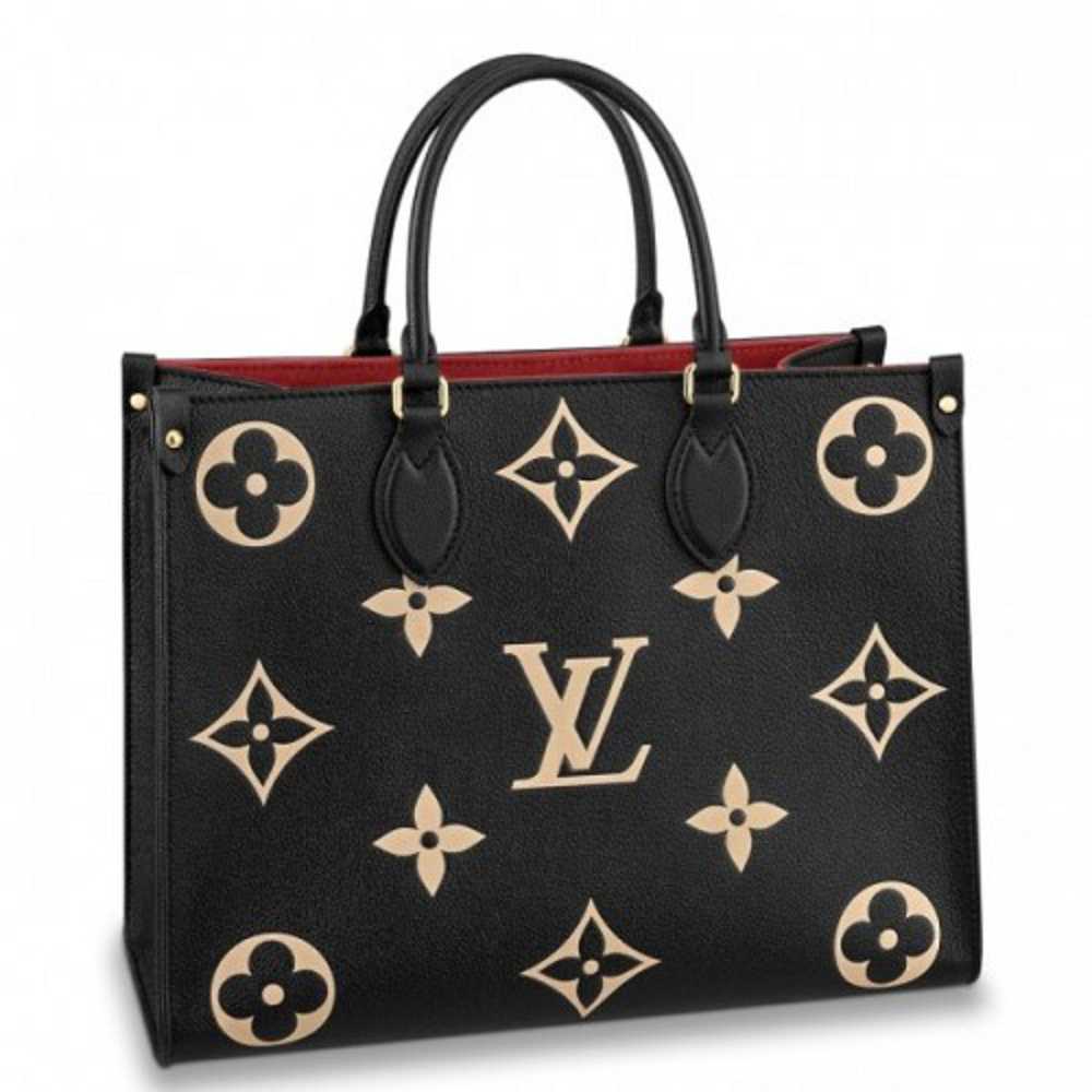 Louis Vuitton Replica M45495 LV Replica OnTheGo MM medium tote bag Black Embossed grained cowhide leather