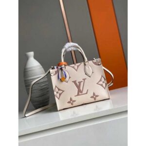 Louis Vuitton Replica M45654 LV Replica OnTheGo PM tote Bag in Cream/Bois de Rose Pink Monogram Empreinte leather