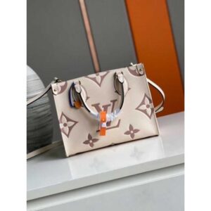 Louis Vuitton Replica M45654 LV Replica OnTheGo PM tote Bag in Cream/Bois de Rose Pink Monogram Empreinte leather