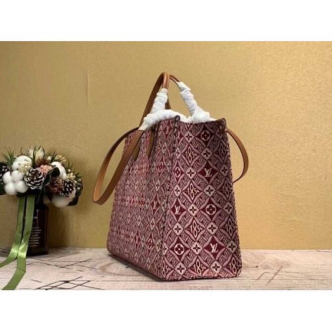 Louis Vuitton Replica M57185 LV Replica Since 1854 Onthego GM tote bag in Bordeaux Red Jacquard Since 1854 textile