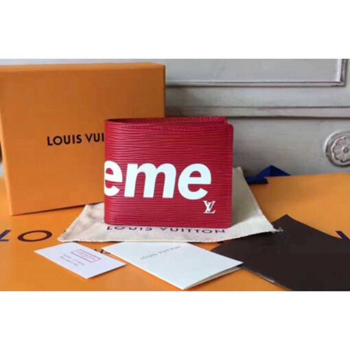 Louis Vuitton Replica M60332  Epi Leather x Supreme Wallet Red