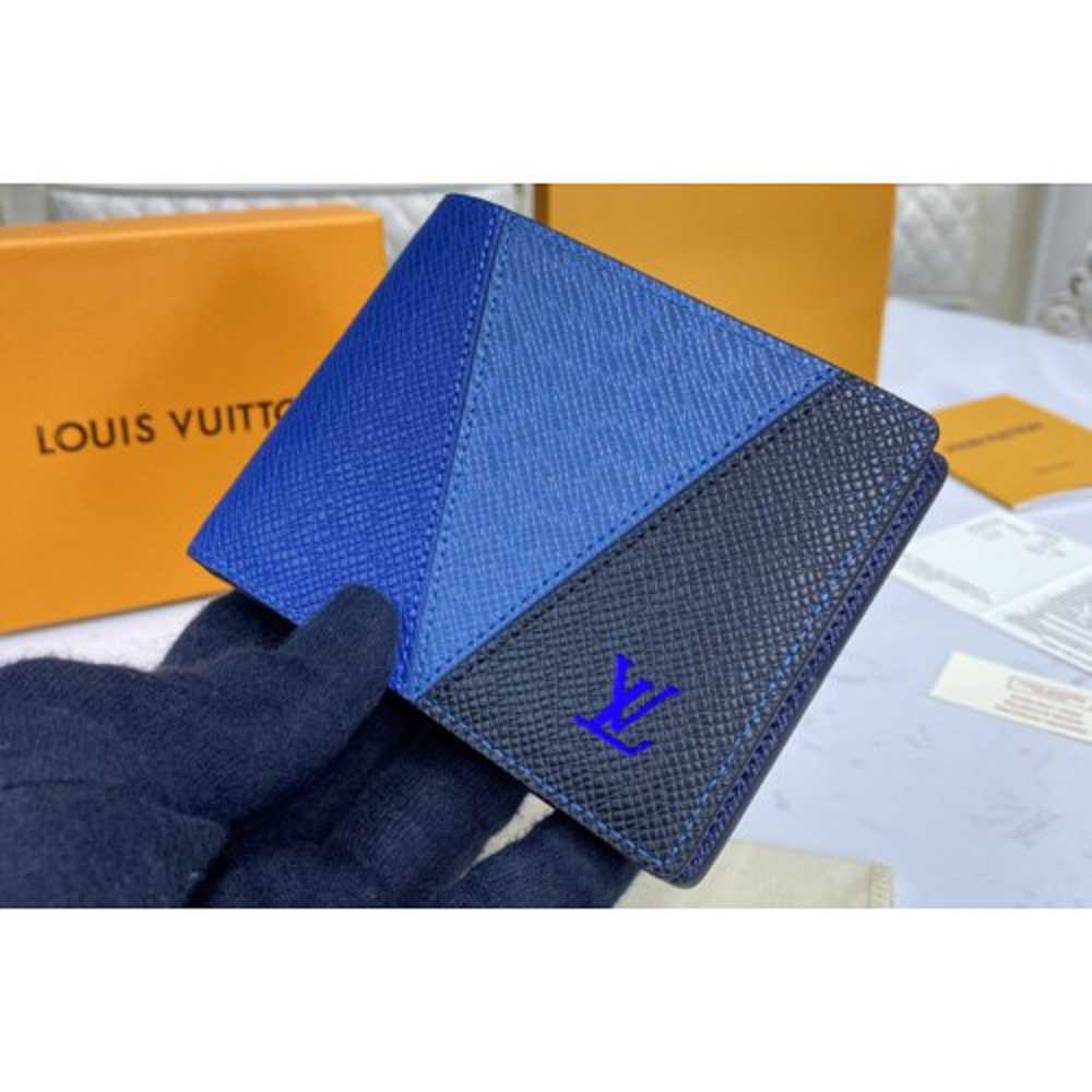 Louis Vuitton Replica M60895 LV Replica Multiple wallet in Blue monochrome Taiga leather