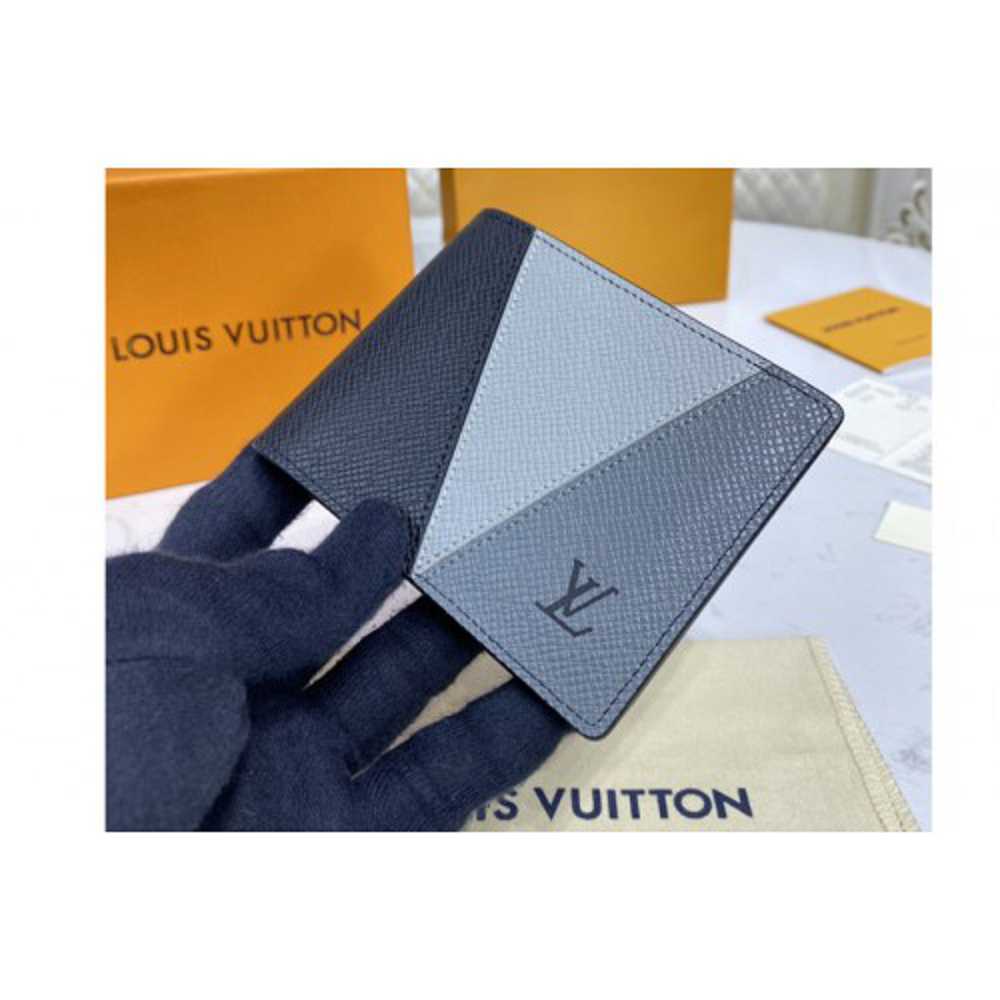 Louis Vuitton Replica M60895 LV Replica Multiple wallet in Gray monochrome Taiga leather