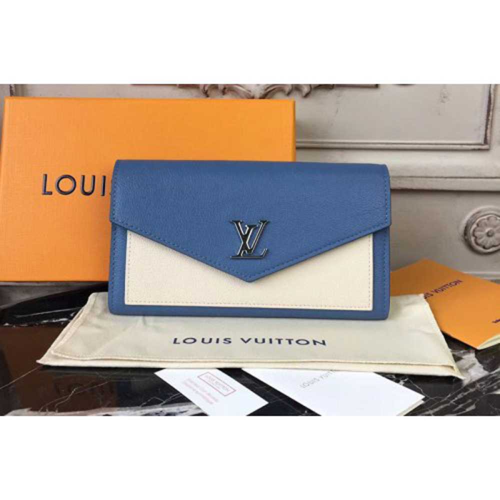 Louis Vuitton Replica M62544 Mylockme Calf Leather Wallet Blue/Beige