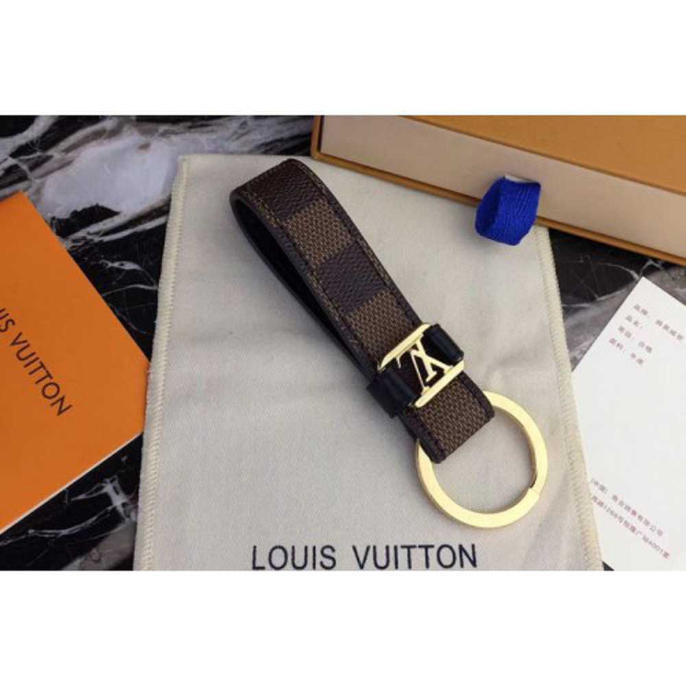 Louis Vuitton Replica M62706 LV Replica Dragonne Key Holder Damier Ebene Canvas Gold Hardware