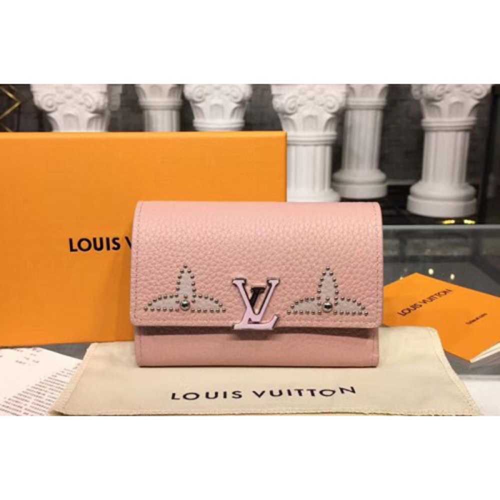 Louis Vuitton Replica M63221 LV Replica Taurillon Leather Capucines Compact Wallet Pink