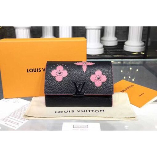 Louis Vuitton Replica M63222 LV Replica Taurillon Leather Capucines Compact Wallet Black