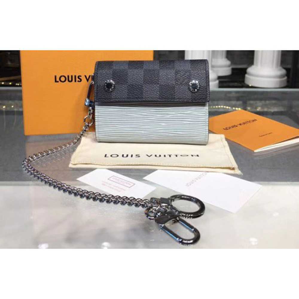 Louis Vuitton Replica M63510 LV Replica Rivets Chain Wallet Damier Graphite Canvas And Epi Leather
