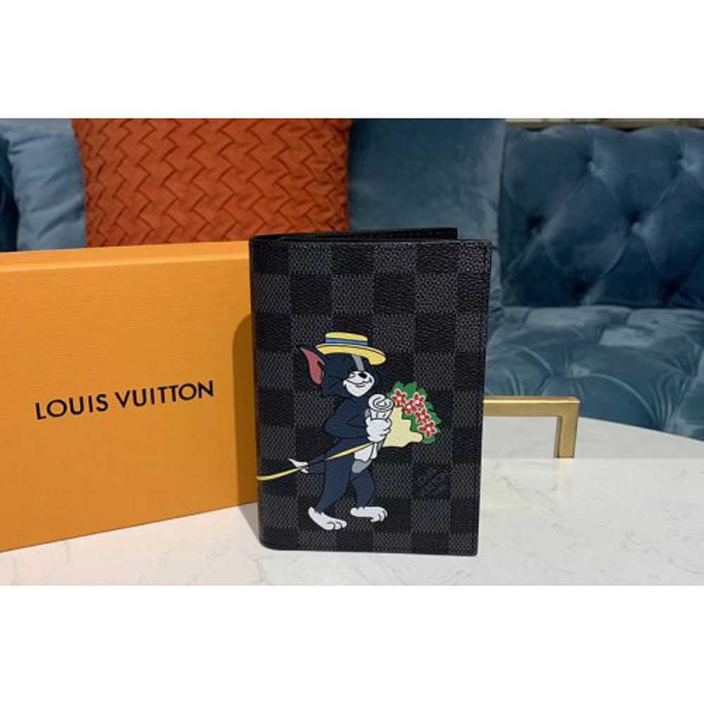 Louis Vuitton Replica M64411 LV Replica Passport Cover Wallet Damier Graphite Canvas With Tom And Jerry