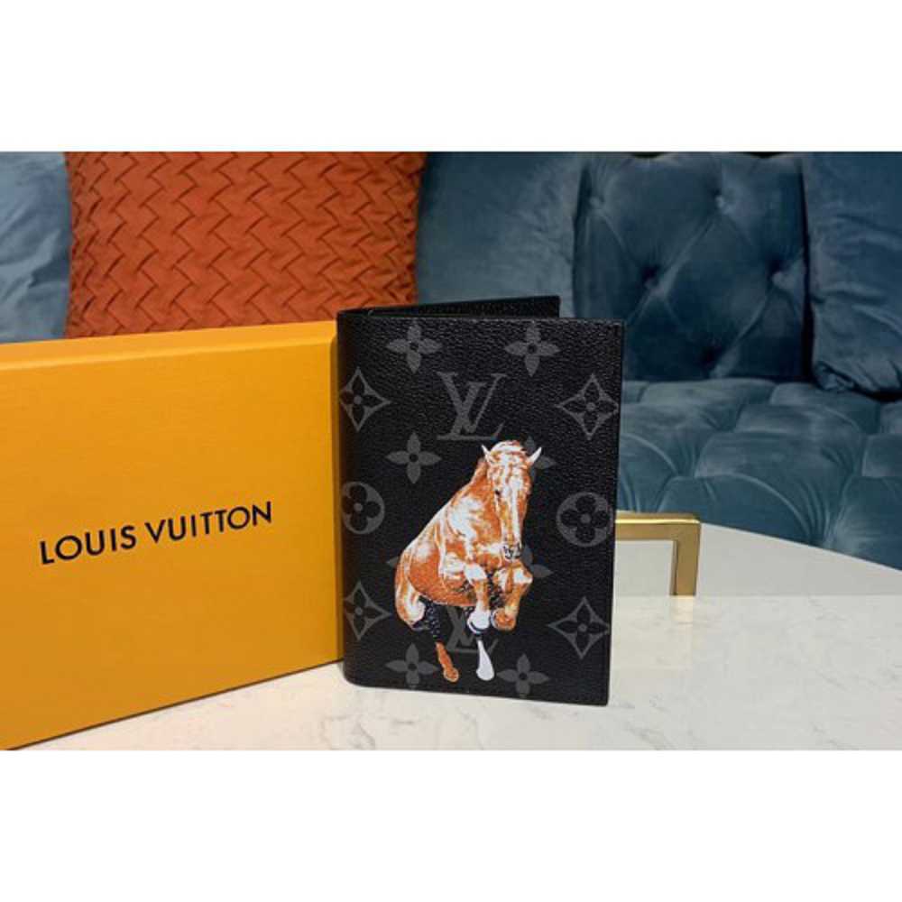 Louis Vuitton Replica M64411 LV Replica Passport Cover Wallet Monogram Eclipse Canvas With Horse