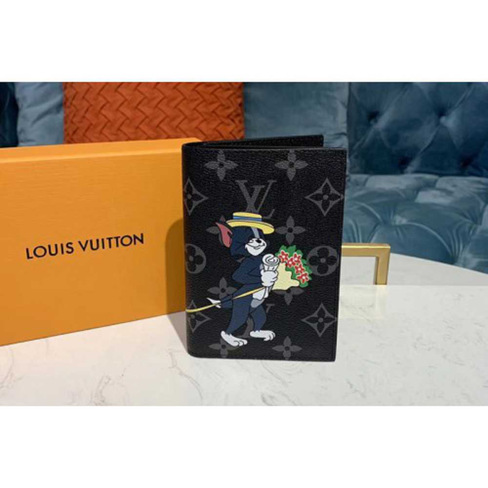 Louis Vuitton Replica M64411 LV Replica Passport Cover Wallet Monogram Eclipse Canvas With Tom And Jerry