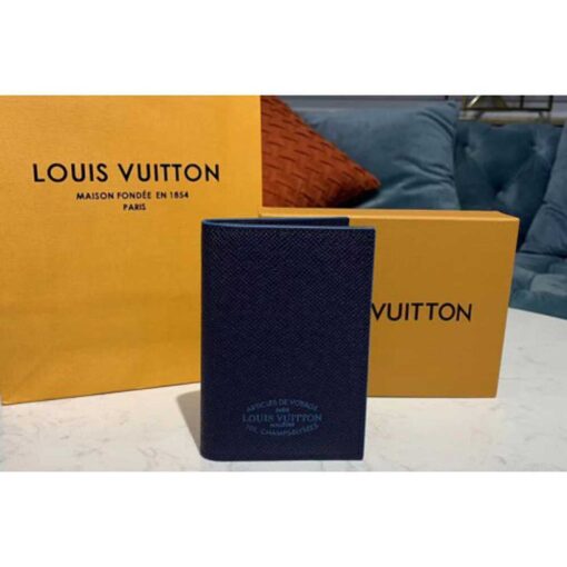 Louis Vuitton Replica M64411 LV Replica Passport cover Wallet Navy Blue Taiga leather