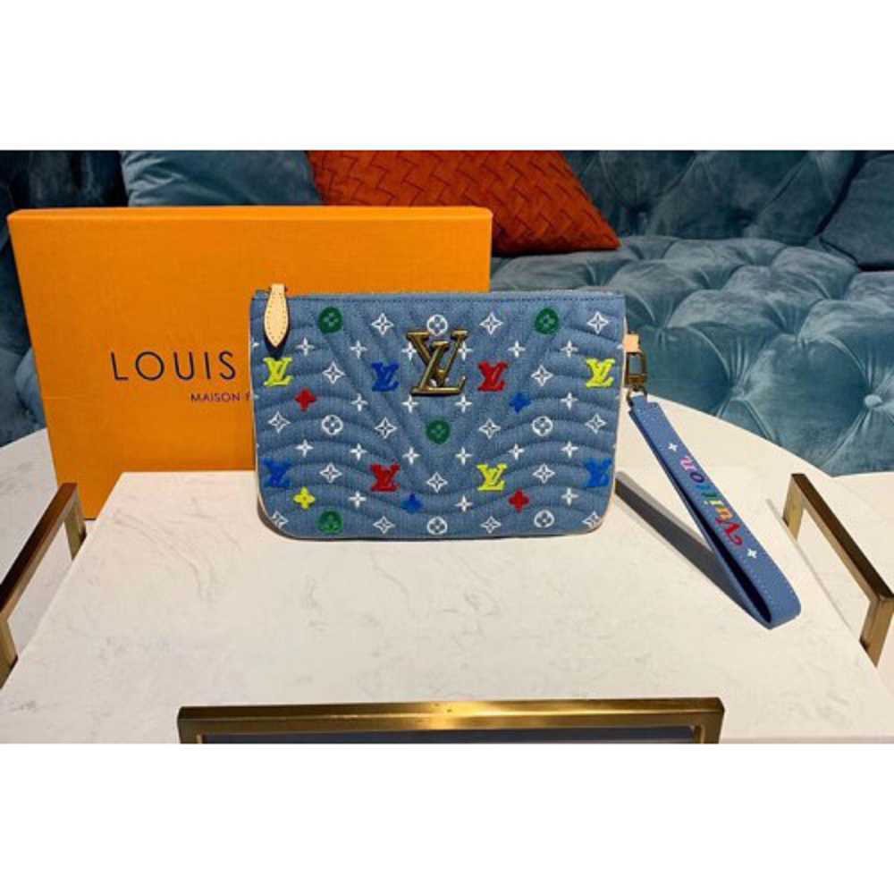 Louis Vuitton Replica M67531 LV Replica New Wave Pochette Zip Bags Blue Monogram Denim