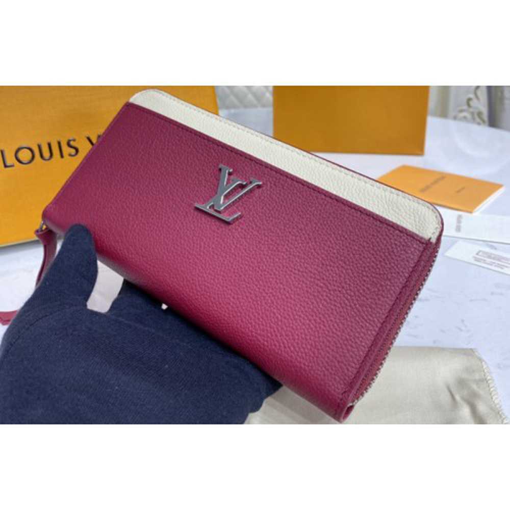 Louis Vuitton Replica M67540 LV Replica Lockme Zippy wallet in /Quartz White/Burgundy Calf leather