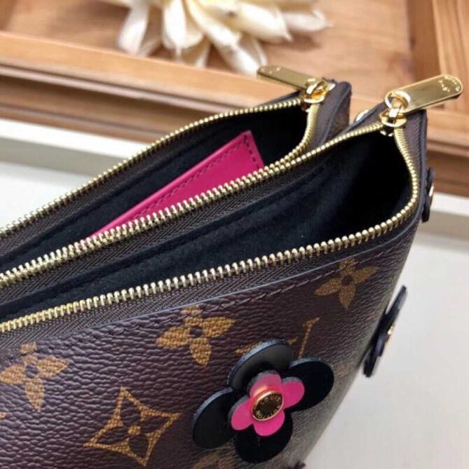 Louis Vuitton Replica Monogram Canvas Blooming Flowers Pochette Double Zip Bag M63905 Black 2019