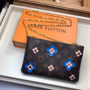Louis Vuitton Replica Monogram Canvas Blooming Flowers Pochette Double Zip Bag M63905 Blue 2019