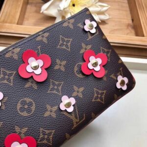 Louis Vuitton Replica Monogram Canvas Blooming Flowers Pochette Double Zip Bag M63905 Red 2019