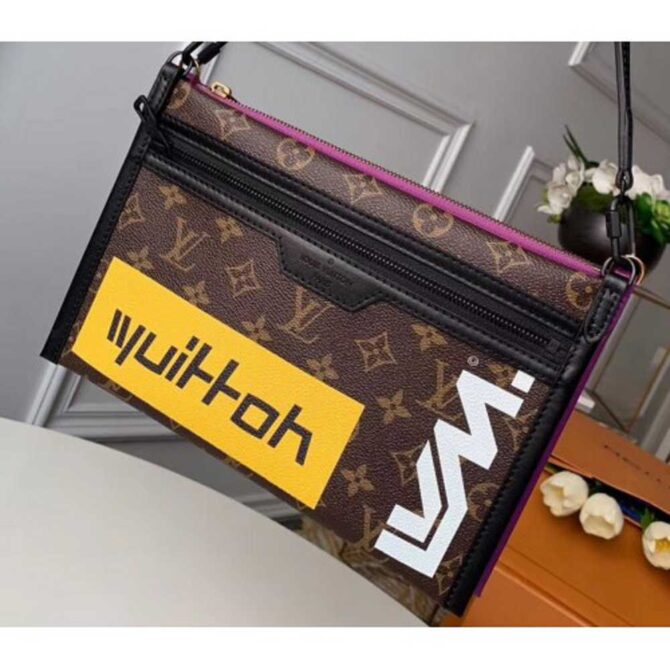 Louis Vuitton Replica Monogram Canvas Chalk Double Flat Messenger Bag M44641 Marron 2019