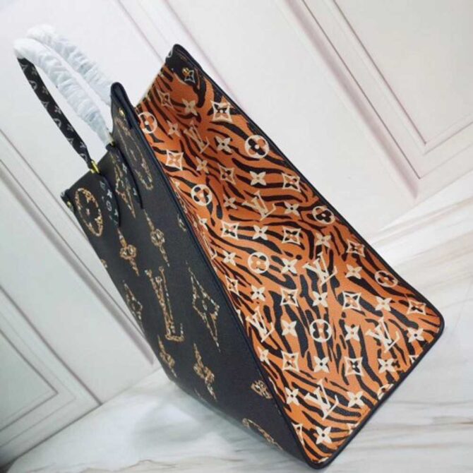Louis Vuitton Replica Monogram Canvas Leopard Print Onthego Tote Bag M44674 Black/White 2019