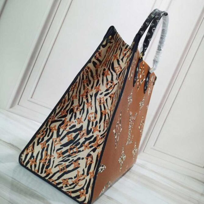 Louis Vuitton Replica Monogram Canvas Leopard Print Onthego Tote Bag M44675 Brown/White 2019
