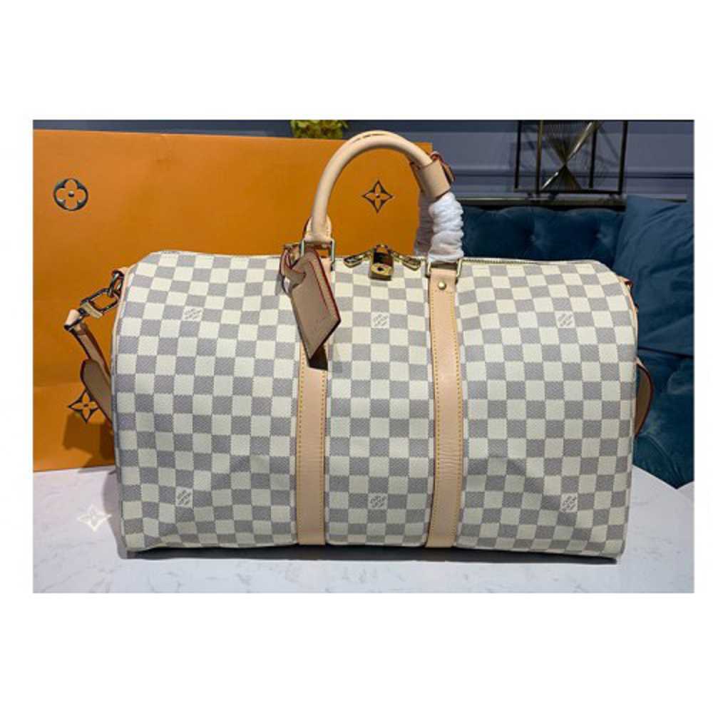 Louis Vuitton Replica N48223 LV Replica Keepall Bandouliere 45 Bag in Damier Azur Canvas