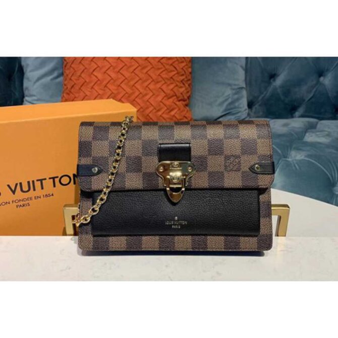 Louis Vuitton Replica N60221 LV Replica Vavin chain wallet Damier Ebene Canvas And Black Leather
