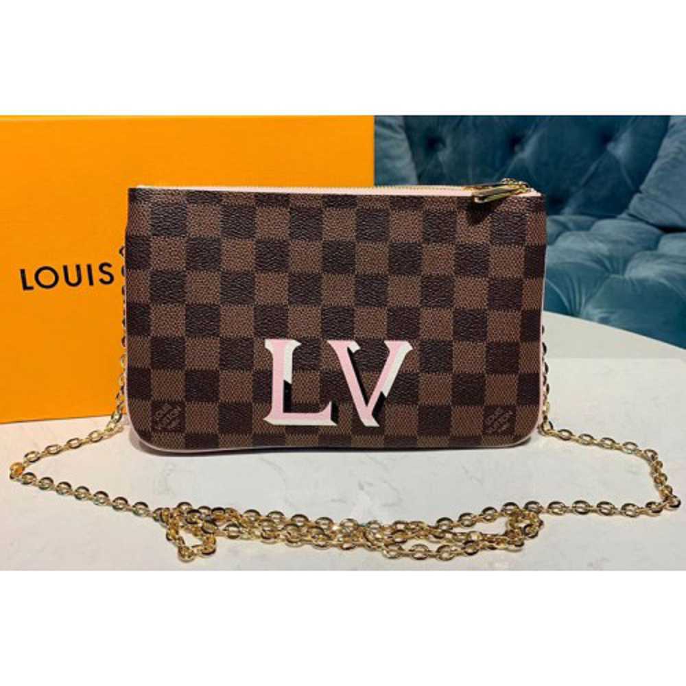 Louis Vuitton Replica N60254 LV Replica Pochette Double Zip Bags Damier Ebene Canvas
