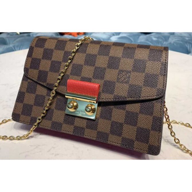 Louis Vuitton Replica N60288 LV Replica Croisette chain wallet in Damier Ebene canvas With Red Leather