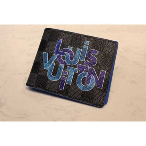 Louis Vuitton Replica N60303 LV Replica Multiple Wallet In Damier Graphite Canvas and Blue