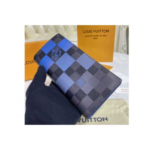 Louis Vuitton Replica N60424 LV Replica Brazza wallet in Blue Damier Graphite Giant coated canvas