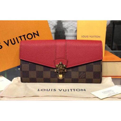 Louis Vuitton Replica N64448 Clapton Wallet Damier Ebene Canvas Red